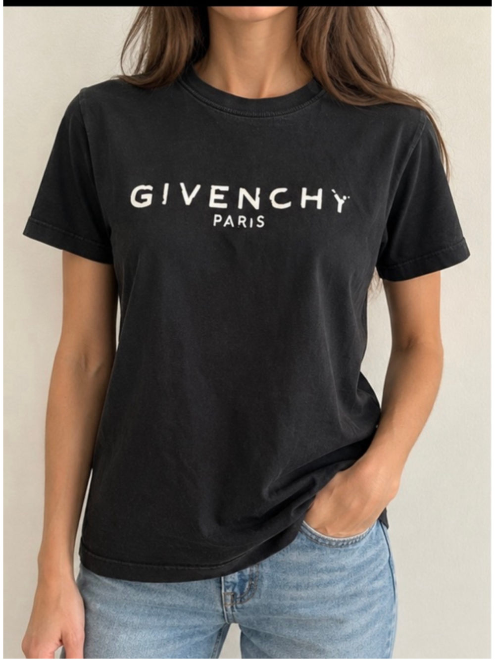 Givenchy Paris Black Distressed Logo T-Shirt Size S